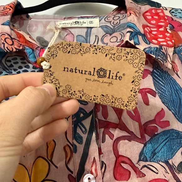 Natural Life Floral Button Down Shirt One Size Mauve Cotton Oversized - Picture 3 of 6